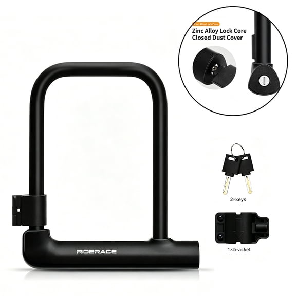 RIDERACE Heavy Duty Bike U-Lock, Anti-Theft Bicycle Lock with A3 Steel Shackle & PVC Protection, Durable Security Lock for Bikes, Motorcycles, Doors, Black