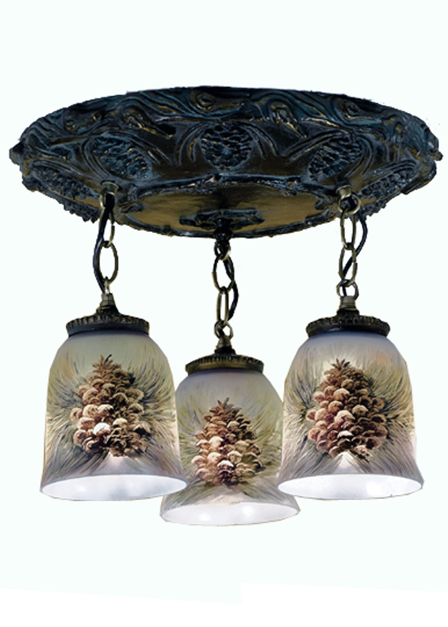 17" Wide Pinecone 3 Light Hand Painted Flushmount