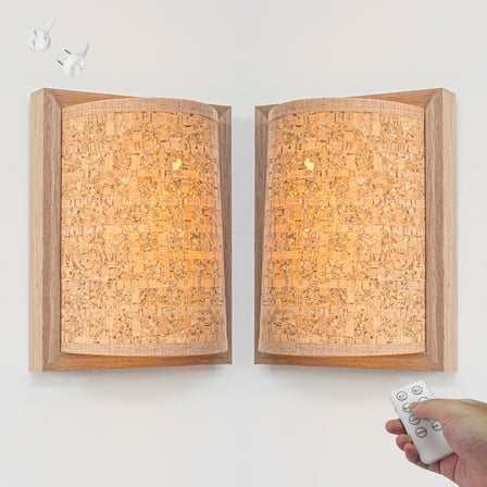 Kiven Battery Operated Wall Sconces with Remote Control,3 Colors Changing,Rechargeable Wall Sconces,Set of 2 Dimmable Wall Lighting for Wall Decor, Brown Fabric