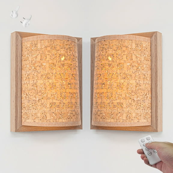 Kiven Battery Operated Wall Sconces with Remote Control,3 Colors Changing,Rechargeable Wall Sconces,Set of 2 Dimmable Wall Lighting for Wall Decor, Brown Fabric