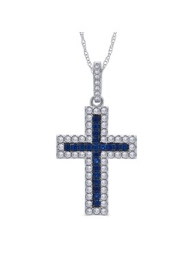 Genuine 0.25 Carat Created Ruby and Cubic Zirconia Holy Cross Pendant In 925 Sterling Silver.