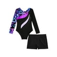 thumbnail image 4 of Aislor Kids Girls Print Rhinestone Rashguard Sets Swimsuit 2 Pcs Dance Gymnastic Leotard with Short 4-14 A Starry Black 6, 4 of 7