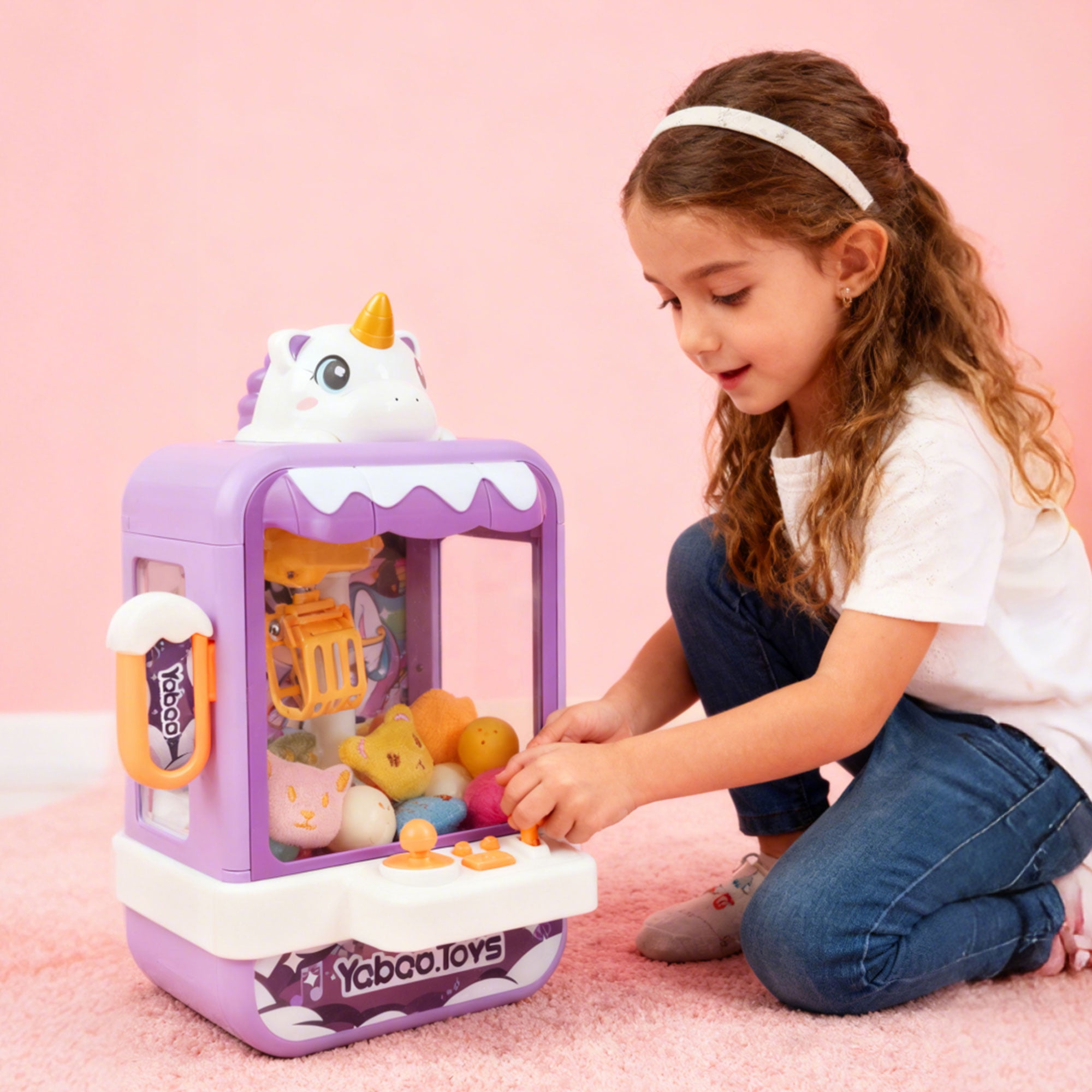 JBeeCtrl Claw Machine for Kids Mini Vending Machine Unicorn Toys for Girls 3-8 Candy Prize Dispenser Electronic Arcade Game Toy for Party Christmas Birthday Gifts