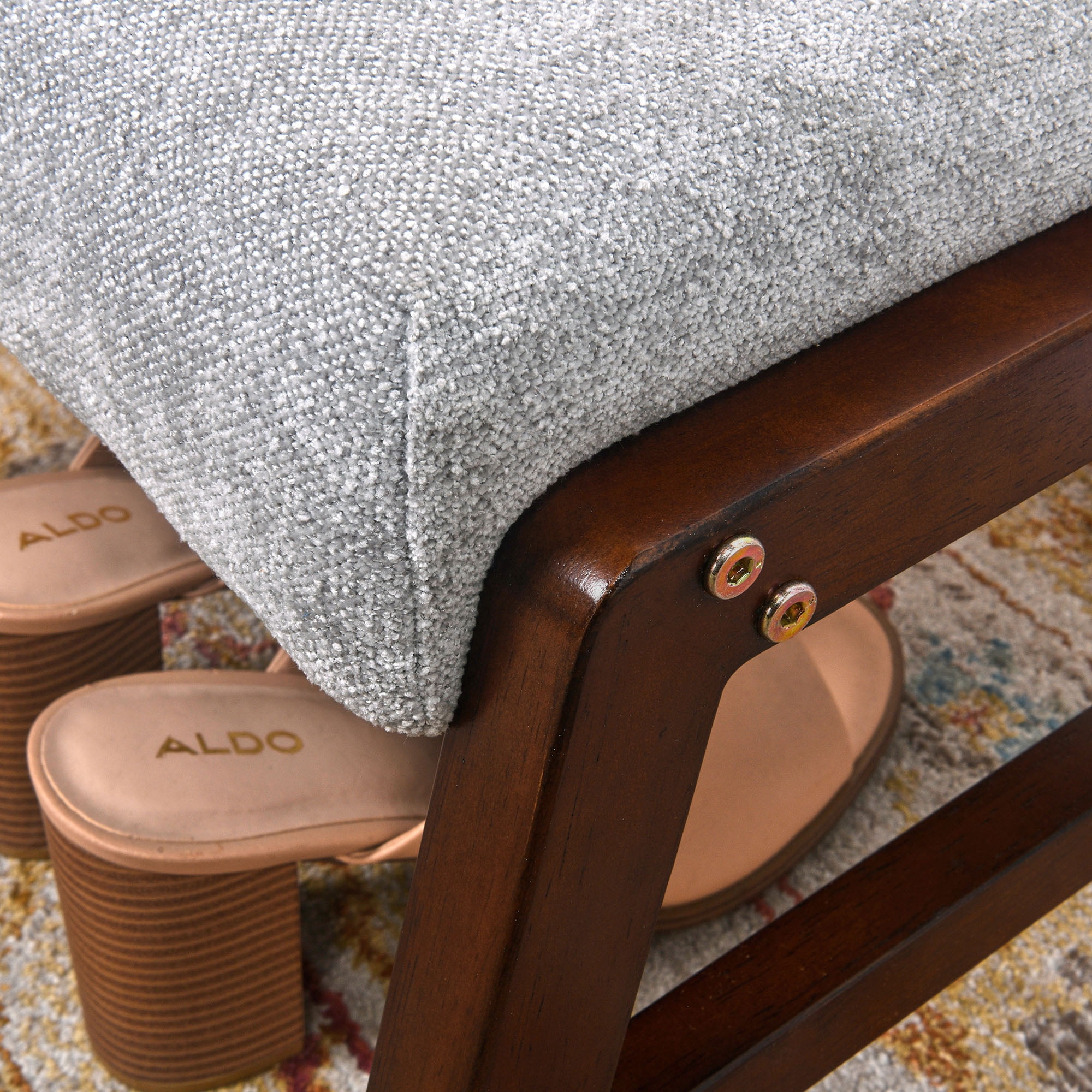 Small Footstool Ottoman, Fabric Wooden Foot Rest Ottoman with Wood Legs, Small Foot Stool Sofa Footrest Extra Seating for Living Room Entryway Office, Light Grey