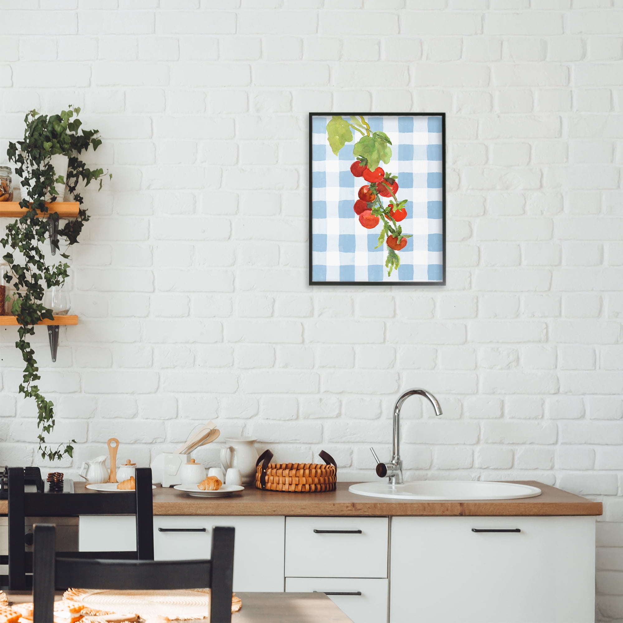 Stupell Industries Vine Ripe Tomatoes on Plaid Black Framed Giclee Art, design by Lanie Loreth