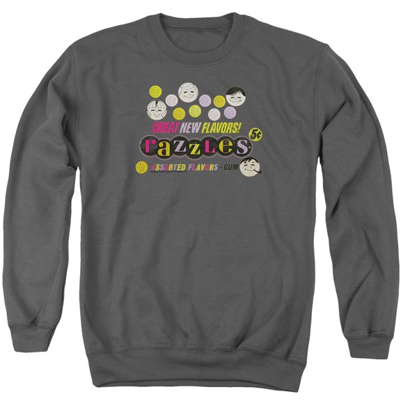 Dubble Bubble Razzles Retro Box Adult Crewneck Sweatshirt Charcoal