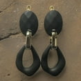 thumbnail image 4 of Clip on 2 1/3" Vintage gold and black Acrylic dangle chain earrings, 4 of 5
