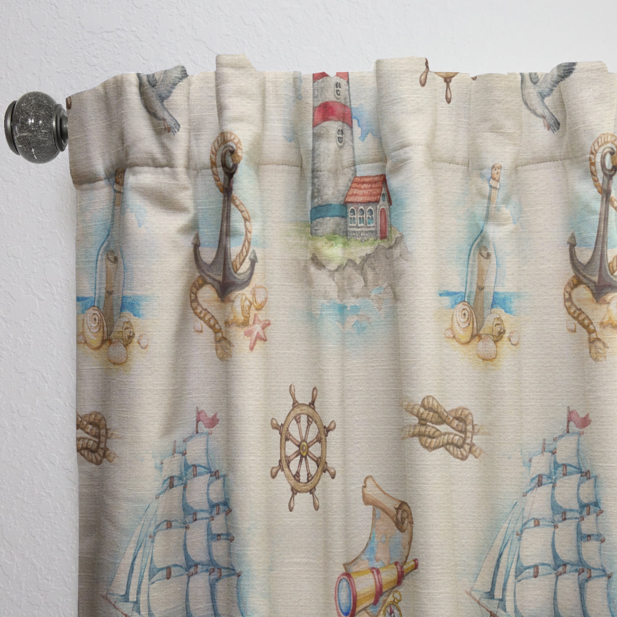 Designart 'Watch Tower Sail Boat Binocular' Coastal Curtain Panel