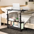 thumbnail image 2 of Hassch Adjustable Height Laptop Desk with Charging Station, Mobile Computer Desk with 2 Shelves, 2 Hooks, 3 USB Ports and 2 AC Outlets for Home Office, 31.5"L x 15.75"W x 26.4"-41.5"H, Black, 2 of 9