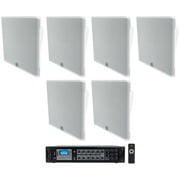 6) JBL SLP14/T-WH Low-Profile On Wall Mount White 4" 70v Commercial Speakers+Amp