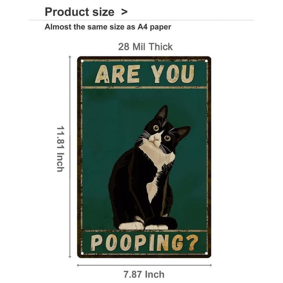Bathroom Sign Tuxedo Cat Wall Decor Funny Metal Sign 8x12 Inch - Are You Pooping - Wall of Glory Decor Black Cat Sign