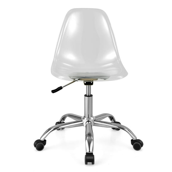 Coraluna Rolling Acrylic Armless Desk Chair, Swivel Vanity Ghost Chair, Adjustable Height,Clear Desk Chair for Work, Study, Reception with Smooth Wheels