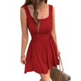 thumbnail image 2 of Women's Sleeveless Summer for Mini Dress Adjustable Drawstring Ruched Waist Tie Casual Sundress Red S, 2 of 7