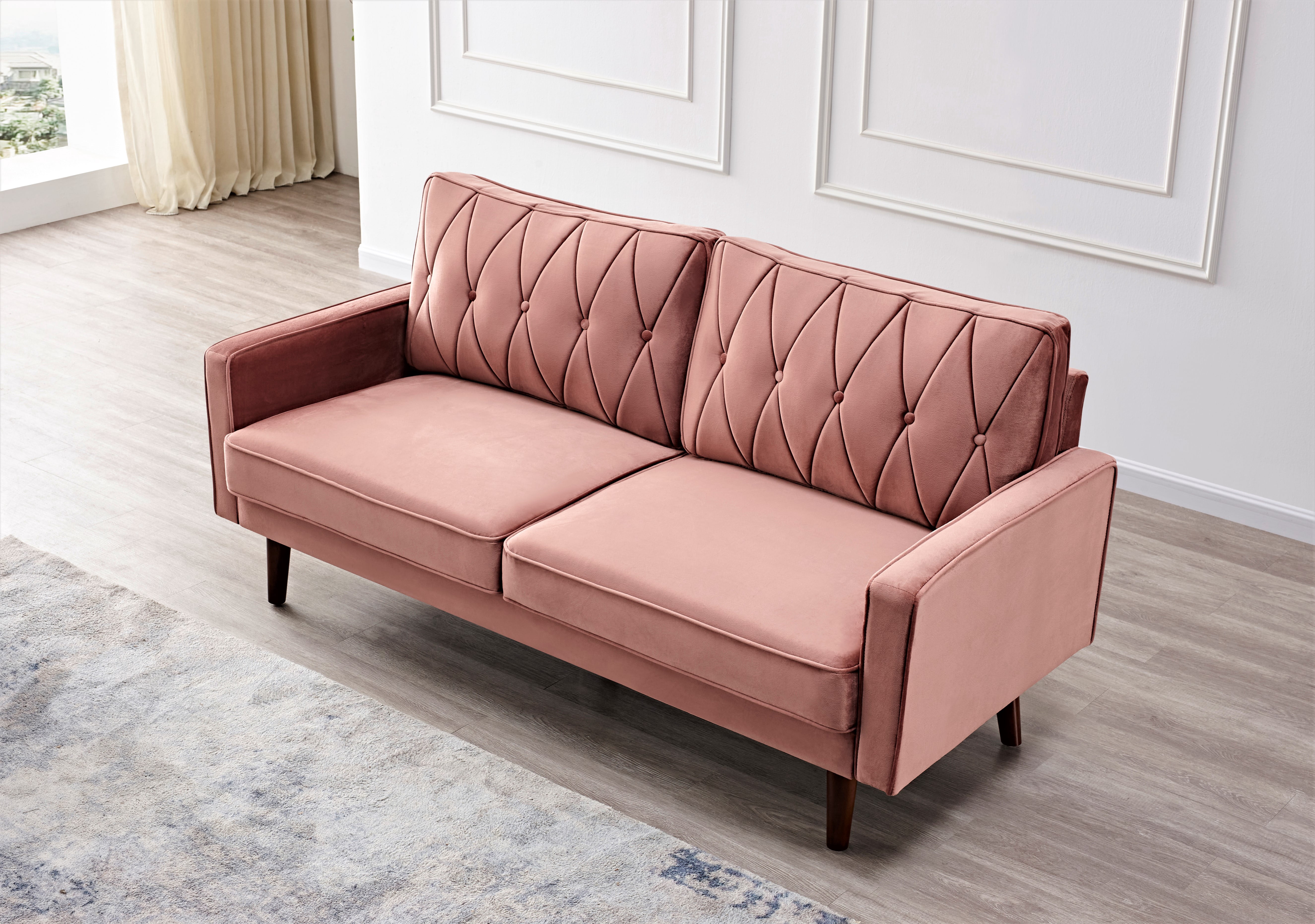 US PRIDE FURNITURE Tufted Cushion Back 69.3 Wide Sofa-Rose