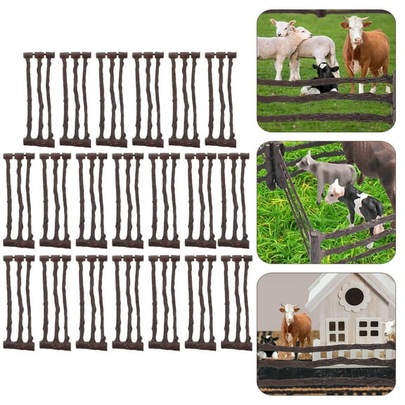 HORIALENCE 20Pcs Little Toy Fences Brown PVC for Miniature Landscape Interchangeable Panels