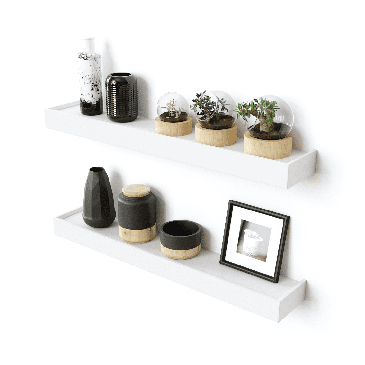 Ballucci Modern 24" Floating Shelves, Set of 2 Wood Wall Mount Shelves, White