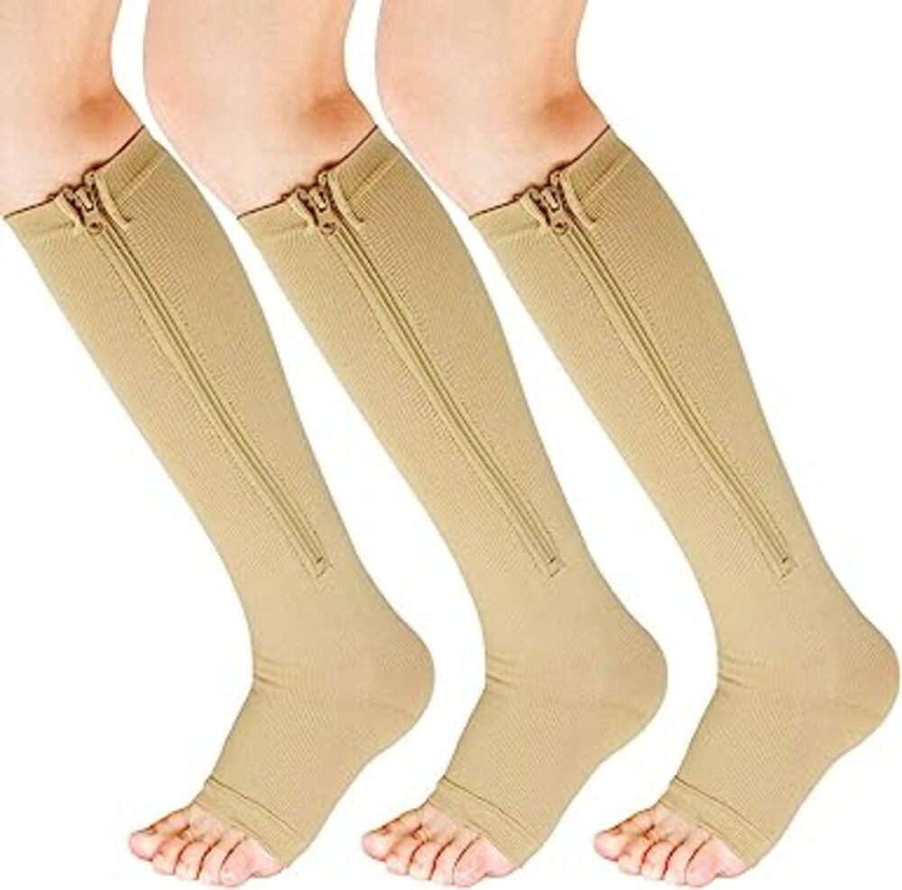 3 Pairs Open Toe Zipper Copper Compression Socks for Women & Men