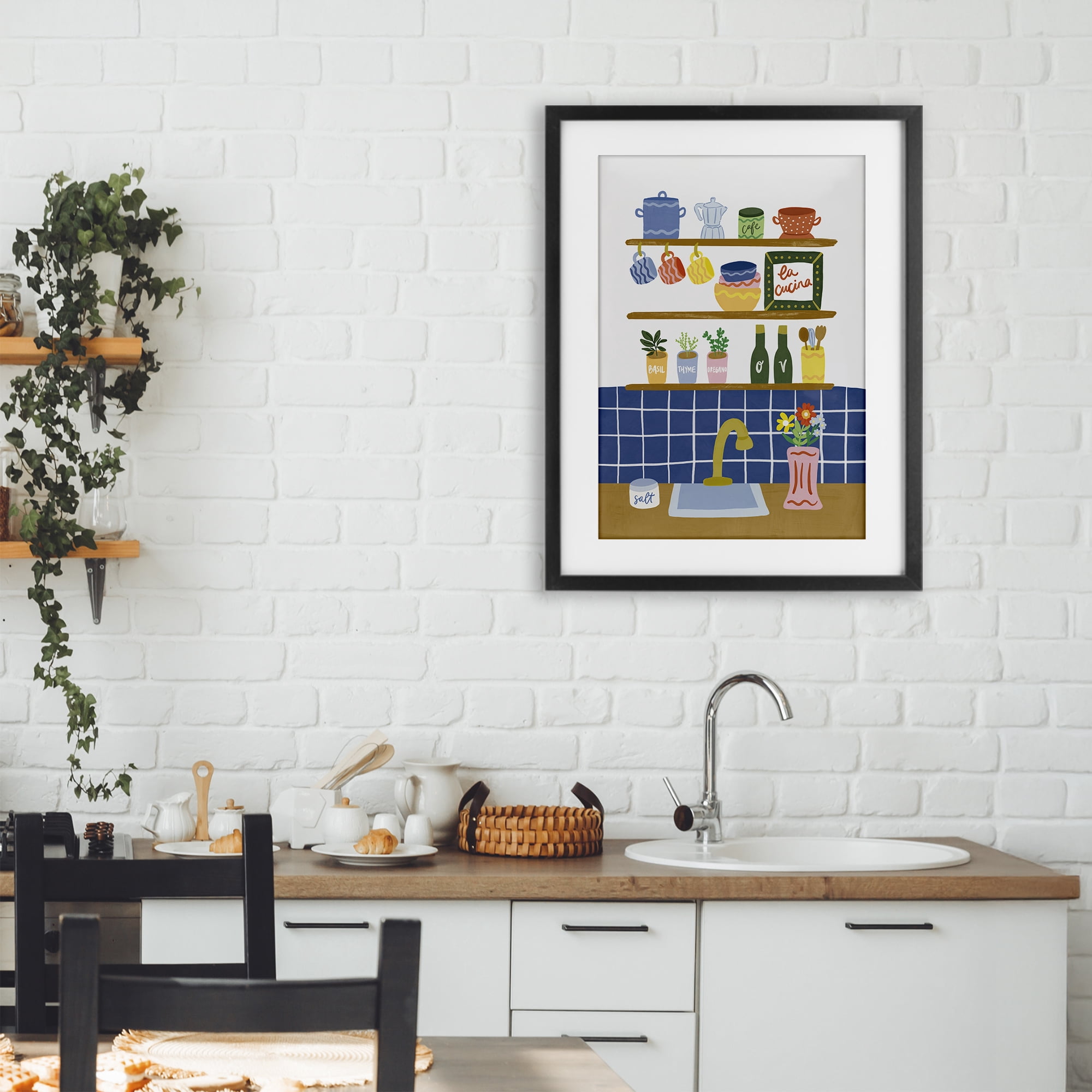 Stupell Industries Italian Kitchen Spice Rack Black Framed Print Under Glass, design by Amanda Houston