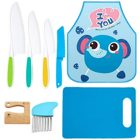 

Fovolat Kids Kitchen Knives Set|Cute Kids Kitchen Tools|8 Pieces Wooden Kids Knifes Set for Cooking Children s Safe Kitchen Knifes Serrated Edges Fruit Vegetable Cutters