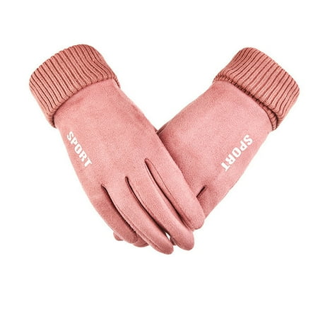 

Dadaria Womens Gloves Winter Women Suede Warmth And Velvet Thickened Touc h Screen Cycling Non-Slip Gloves Pink Women