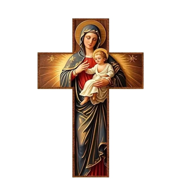 Décoration Murale Croix pour Maison et Église, 30x20cm en Bois, Style Rétro, Léger et Robuste