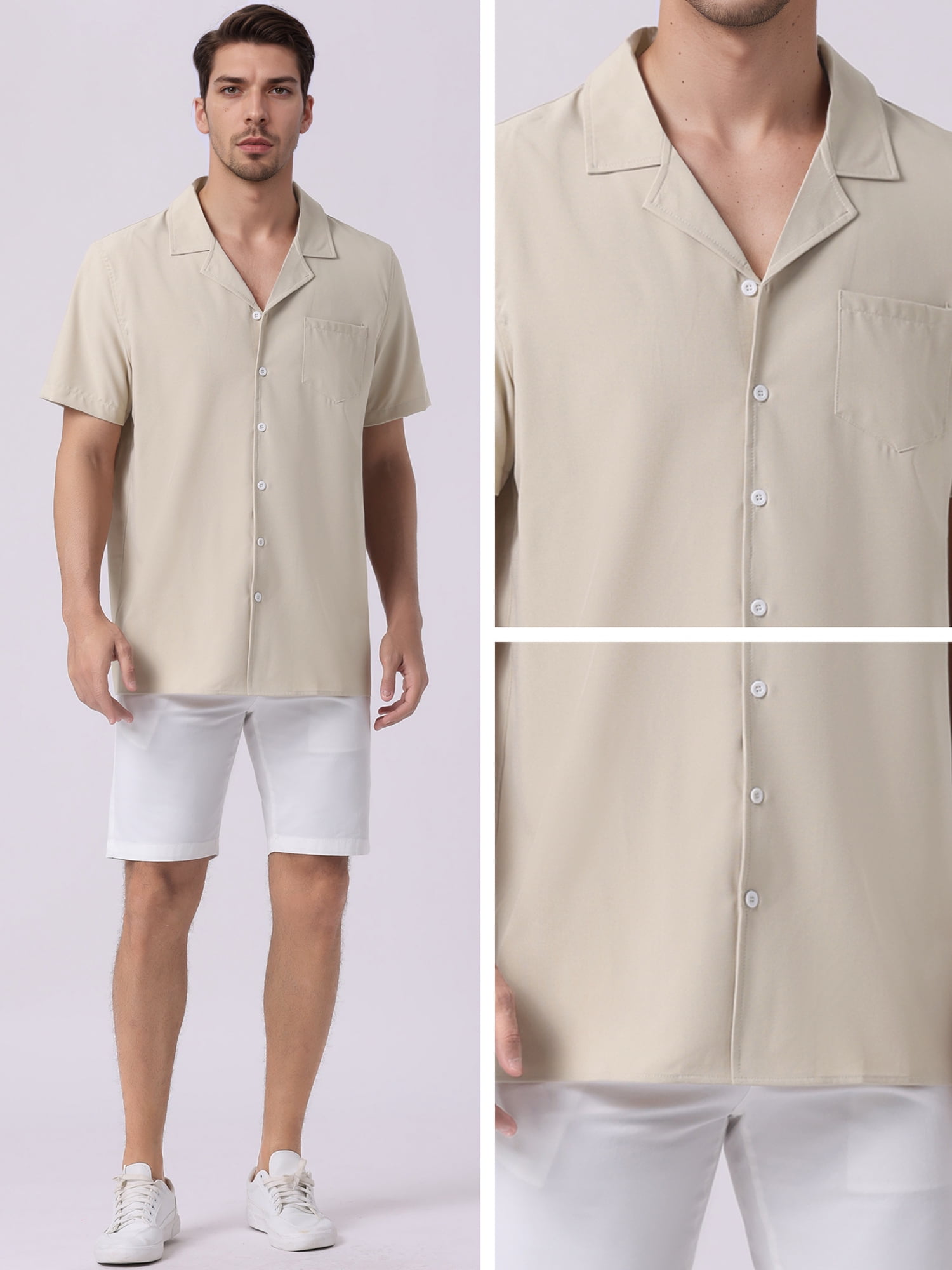 DARING DIVA Men's Linen Camp Collar Short Sleeve Button Down Beach Shirts XL Khaki