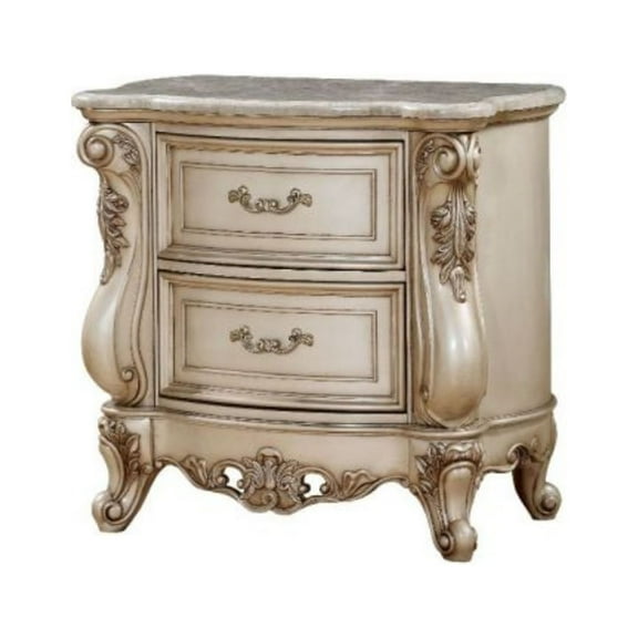 Ergode Nightstand w/Marble Top Marble & Antique White