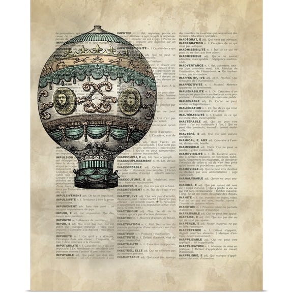Great BIG Canvas | Rolled Circle Art Group Poster Print entitled Vintage Dictionary Art: Hot Air Balloon 3