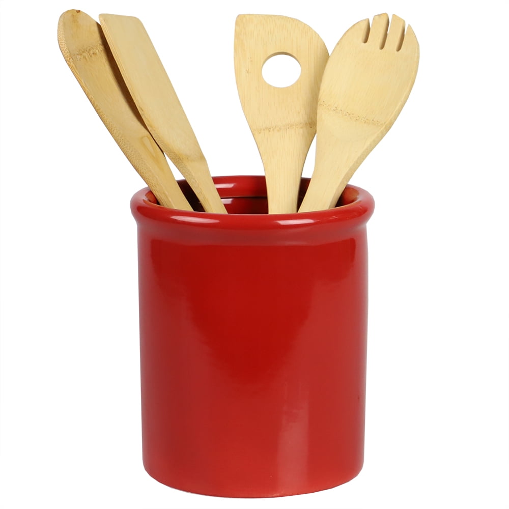 Home Basics Glazed Ceramic Utensil Crock, Red