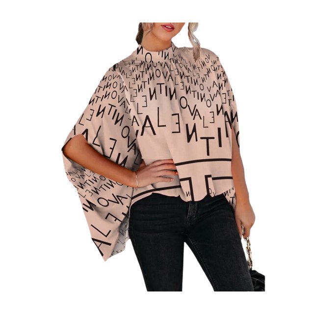 VISgogo Blusa de verano para mujer, manga de murciélago, camisa informal lisa/estampada con cuello simulado, blusas sueltas para mujer VISgogo moda