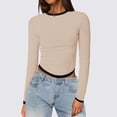 thumbnail image 4 of EDFBUYKRS Long Sleeve Shirts for Women Pleated Crew Neck Casual Fall Fashion Tops Loose Fit Clothes, Sizes M, 4 of 5