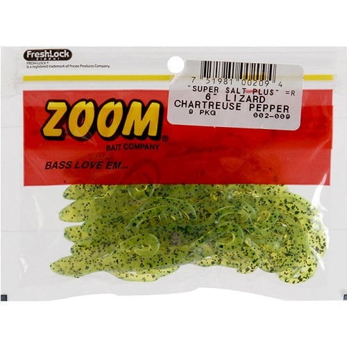 Zoom Super Salt Plus 6/" Lizard Chartreuse Pepper Red Bait New 9 Pack