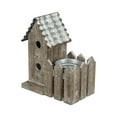 thumbnail image 4 of 11" Brown and White 2 Story Bird House with Galvanized Planter Pot, 4 of 8