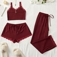 thumbnail image 2 of Women’s 3-Piece Lace Trim Pajama Set – Sexy Ribbed Sleepwear (2025 Summer Nightwear), 2 of 8