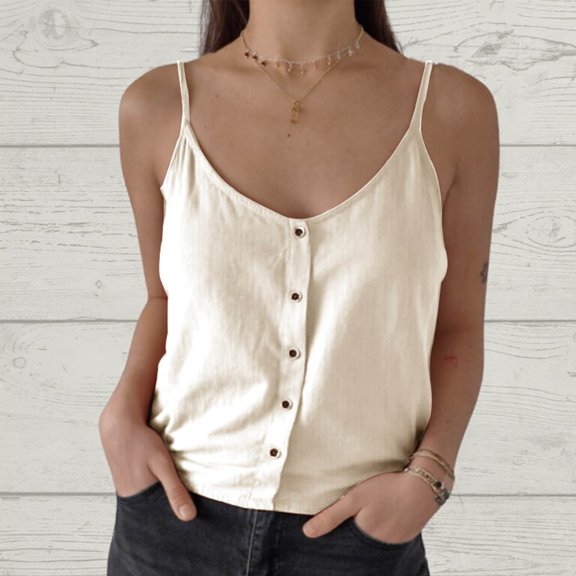NTACZA Women Tank Tops for Women Vacation Relaxed Fit Solid Sleeveless Solid V-Neck Camisole