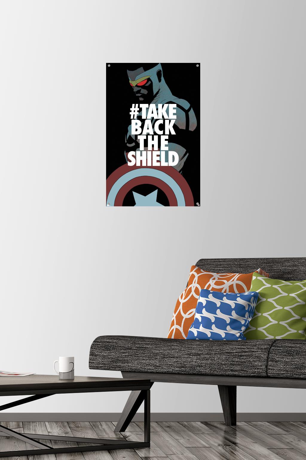 Marvel Comics - Falcon - Take Back the Shield Wall Poster with Pushpins, 14.725" x 22.375"