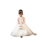MisShow Long Sleeves Ball Gown Lace Pagent Flower Girl Dress for Wedding Kids Princess Communion Dresses