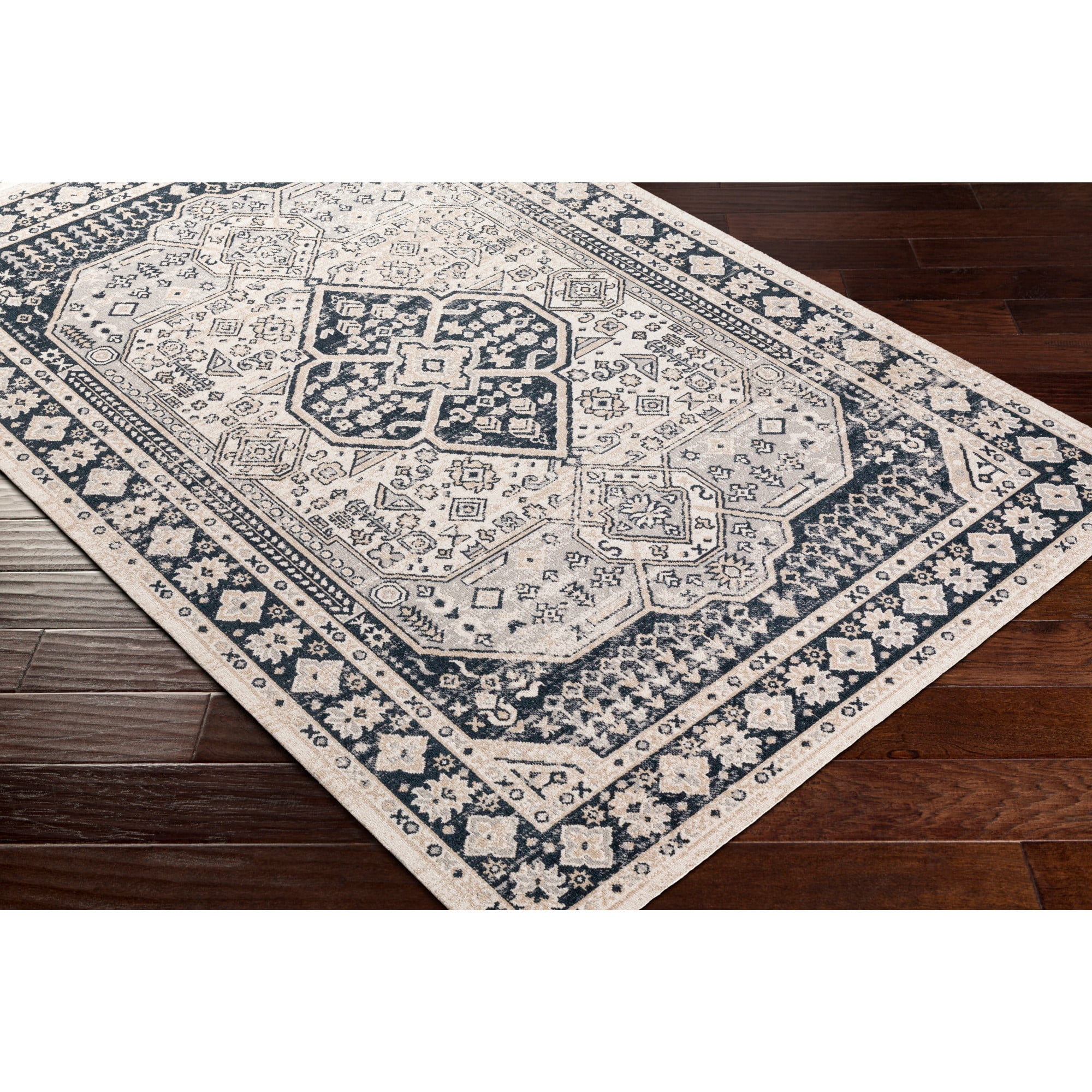 Livabliss Lavadora Medallion Machine Washable Indoor Area Rug, Navy ,9'2" x 12'