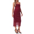 thumbnail image 4 of INSPIRE CHIC Women Mesh Maternity Dress Ruched Side Bodycon Spaghetti Strap Long Cami Pregnancy Dresses Wedding Cocktail Party 2025 Glitter Red L, 4 of 6