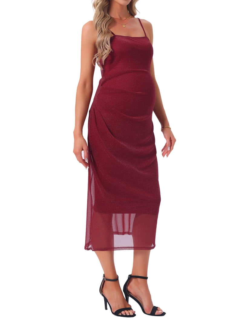 red bodycon maternity dress Momyknows Red Halter Neck Bodycon Basic Maternity Maxi Dress, Red / S