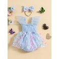 thumbnail image 4 of Musuos Baby Girl Summer 2Pcs Romper Outfit 3 6 12 18 24Months Fly Sleeve Tulle Butterfly Cute Romper Dress with Bow Headband, 4 of 10