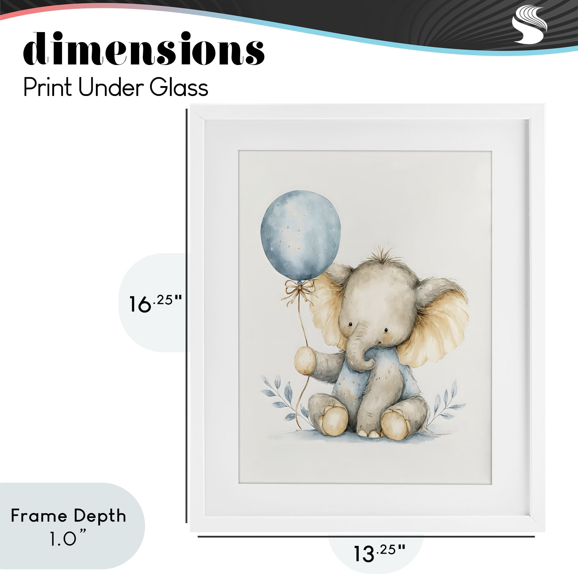 Stupell Industries Watercolor Nursery Elephant White Framed Print Under Glass, design by LSR Design Studio