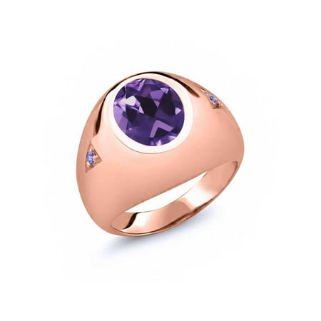 Rose Tanzanite Ring - 4.08 Ct Purple Amethyst Blue Tanzanite 18K Rose Gold Plated Silver Men's Ring