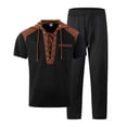 thumbnail image 4 of BLTIBY Mens Summer 2 Piece Outfits Waffle Short Sleeve Lace-up Hooded Shirts and Drawstring Pants Casual Loose Beach Loungewear with Pockets Black L, 4 of 5
