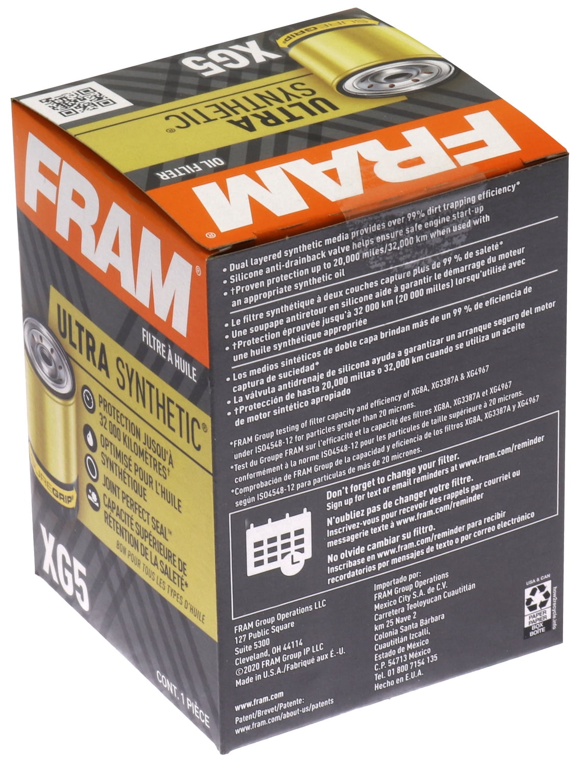 FRAM Ultra Synthetic Oil Filter, XG5, 20K mile Replacement Filter for Select Vehicles