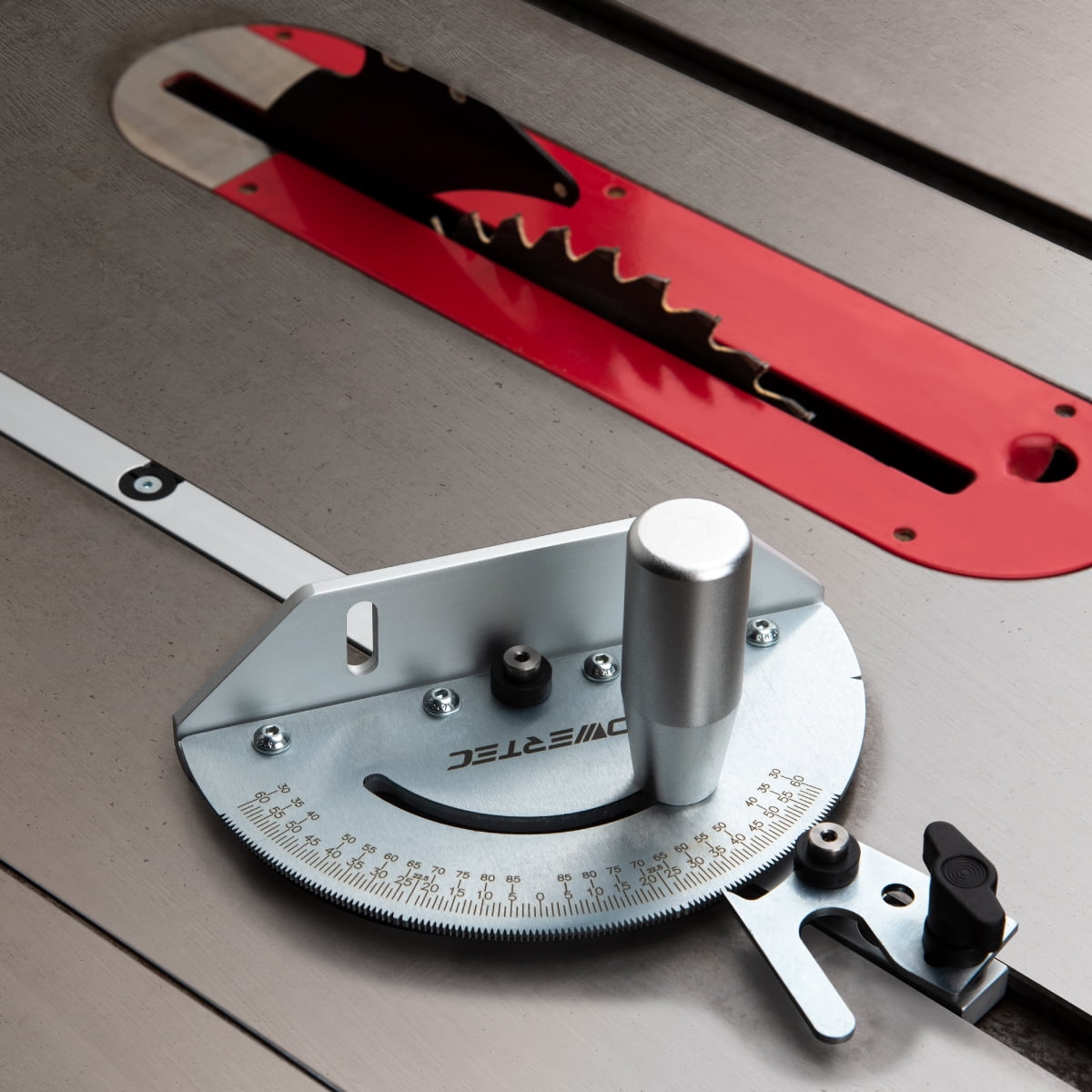 POWERTEC Deluxe Miter Gauge for Table Saw | Miter Guide with 120 Angle Stops, Silver (71143)