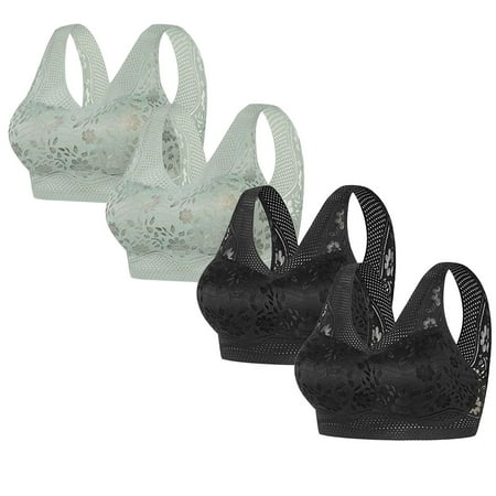 REORIAFEE Bras for Women Push up No Wires 4 Pack Gathered Together No Wire Bras Seamless Brassiere Comfy Wide Strap Breathable Corset Underwear Comfortable Classic Support Lingerie Green XXL