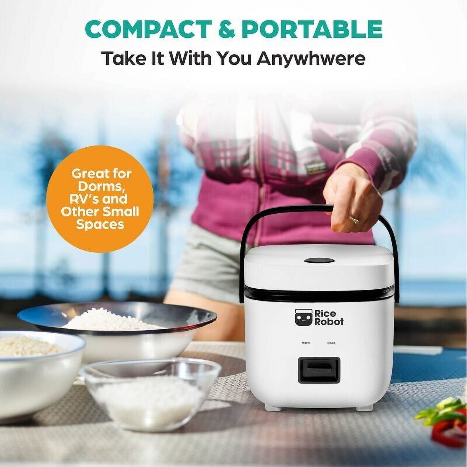 Rice Robot 4 Cup White Space Saving Rice Cooker with Ceramic Nonstick Inner Pot