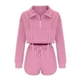 thumbnail image 4 of ATOYSOY Women's Casual Tracksuits Turn Down Collar Lounge Sets Fall Tops Drawstring Shorts Trendy Two Piece Lined Outfits Activewear Quarter Zipper Sweatsuits Pink M, 4 of 5