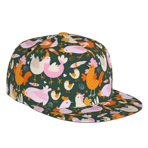 Flat Bill Trucker Hats for Women Men - Roosters and Chicks Adjustable Flat Baseball Cap Snapback Hats Dad Hats for Men